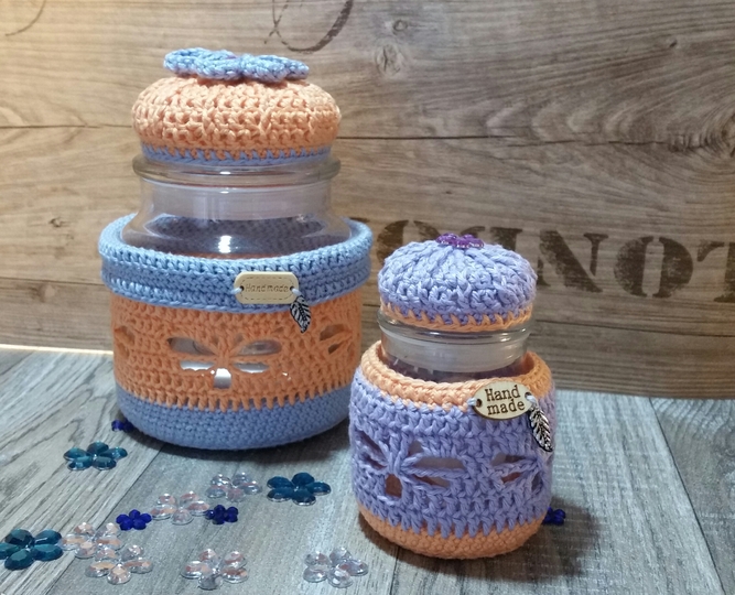 Häkelanleitung Windlicht / Jarsweater " Schmetterling"