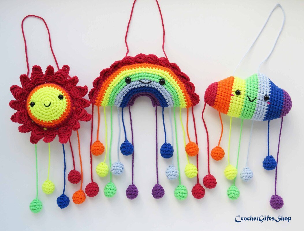 Amigurumi Rainbow and Raindrops, Sun, Cloud Set Crochet pattern
