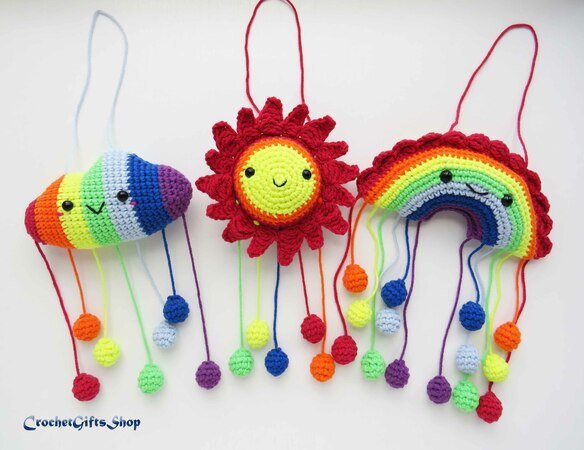 Amigurumi Rainbow and Raindrops, Sun, Cloud Set Crochet pattern
