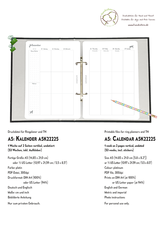 Weekly Planner 1W2P v A5 inserts Dogs A5K22225 - Image 4