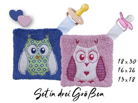 Stickdatei Schmusetuch Eule ITH drei Größen
