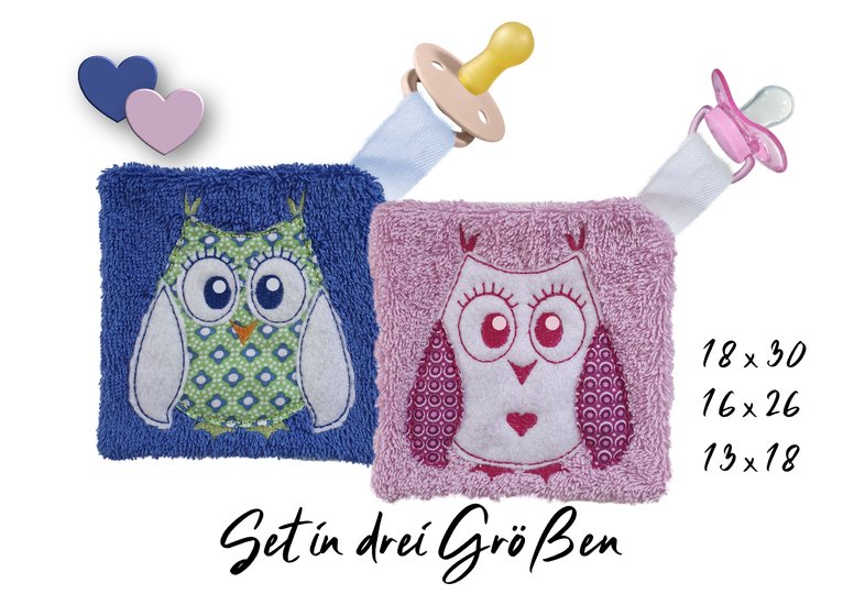 Stickdatei Schmusetuch Eule ITH drei Größen