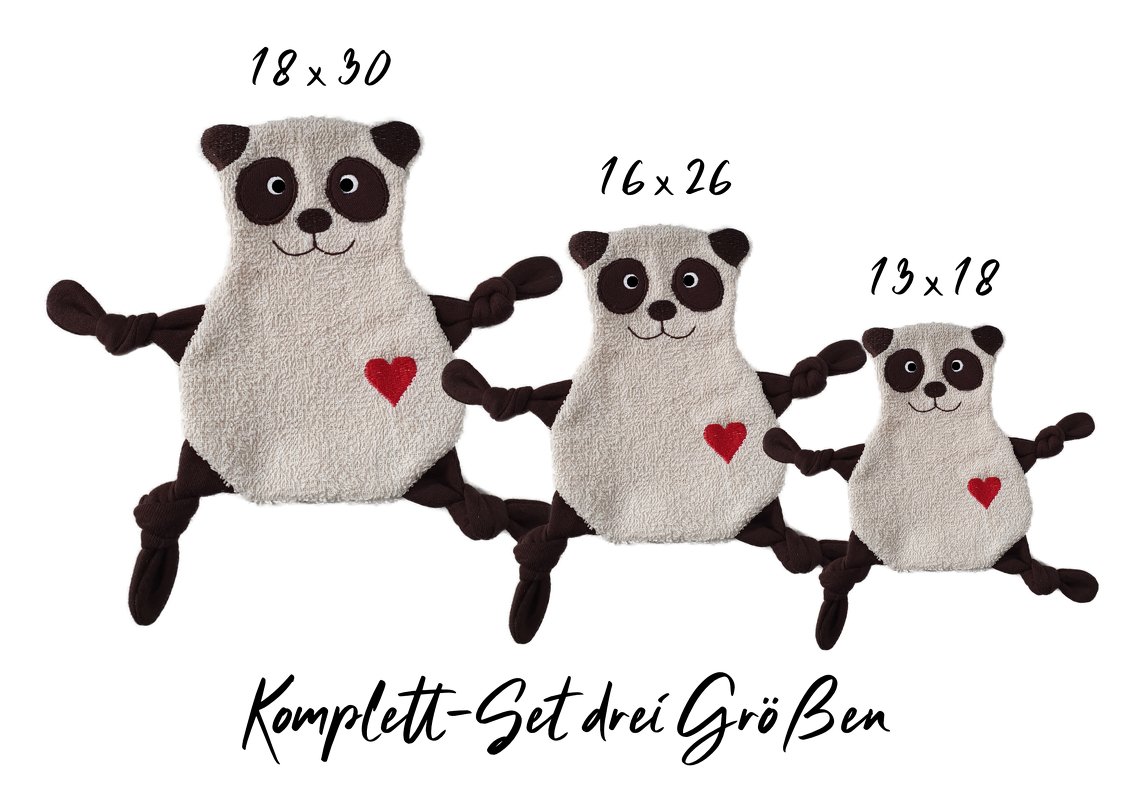 Stickdatei ITH Panda Kuscheltuch in drei Größen