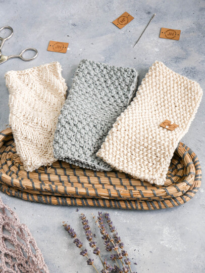 Drei verschiedene Muster - Topflappen, Spüllappen, Waschlappen stricken