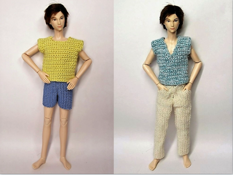 Häkelanleitung Sommerhose und Shirt für männliche Ankleidepuppen
