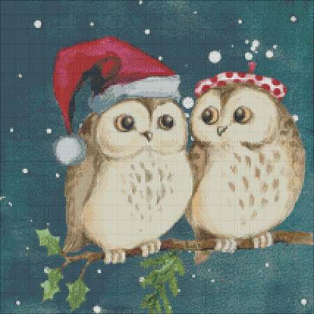 Owls cross stitch Christmas pattern