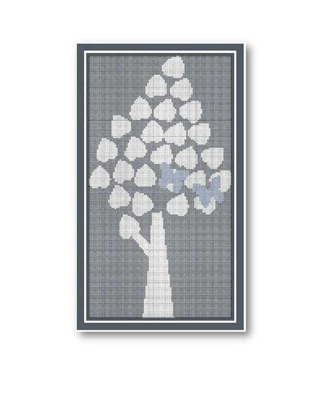 Modern cross stitch white tree pattern