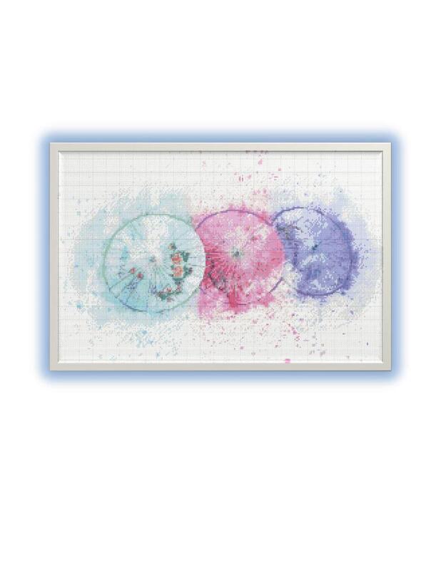 Umbrellas cross stitch pattern