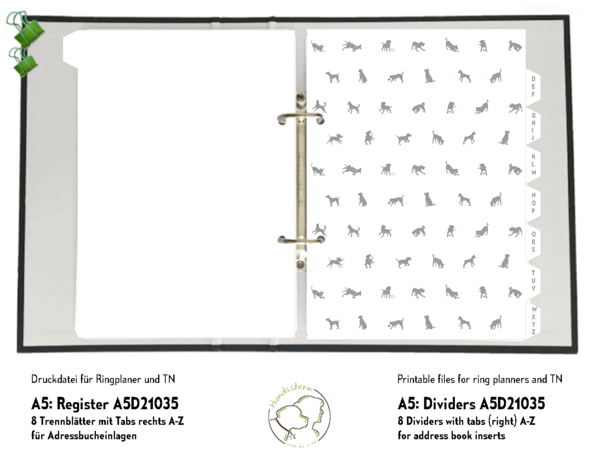 A5 Dividers Tabs A-Z Dogs platinum A5D21035