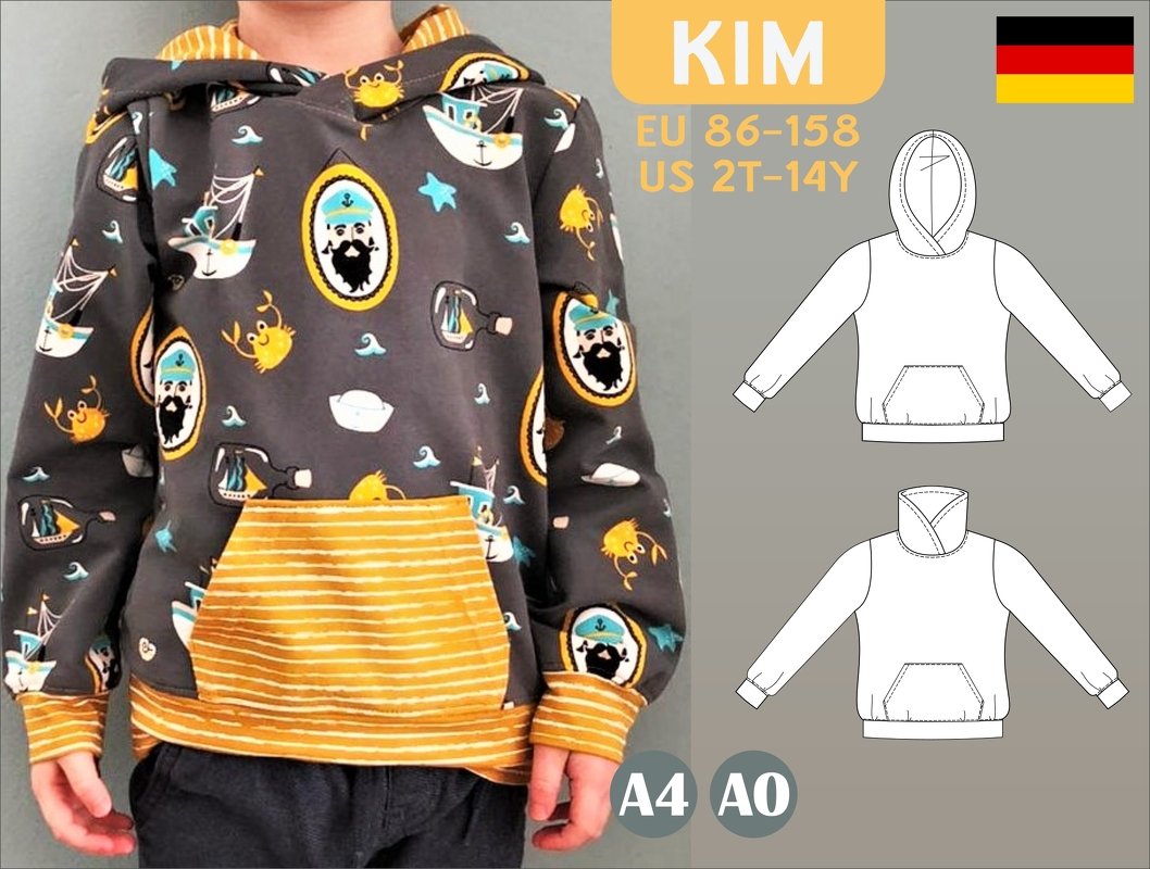 Kim – Vielseitiger Kinderhoodie mit Kapuze oder Wickelkragen, Gr. 86-158