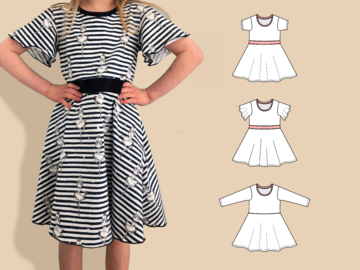 Bella – Kinder Jerseykleid mit Flügelärmeln, Taillenband, Gr. 86-158, A4+A0
