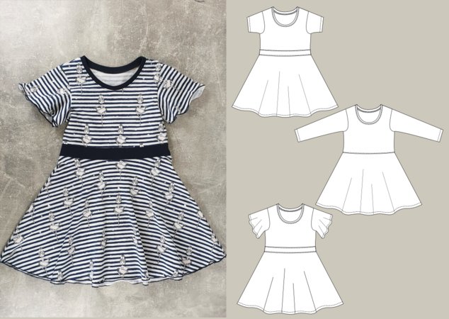 Bella – Kinder Jerseykleid mit Flügelärmeln, Taillenband, Gr. 86-158, A4+A0