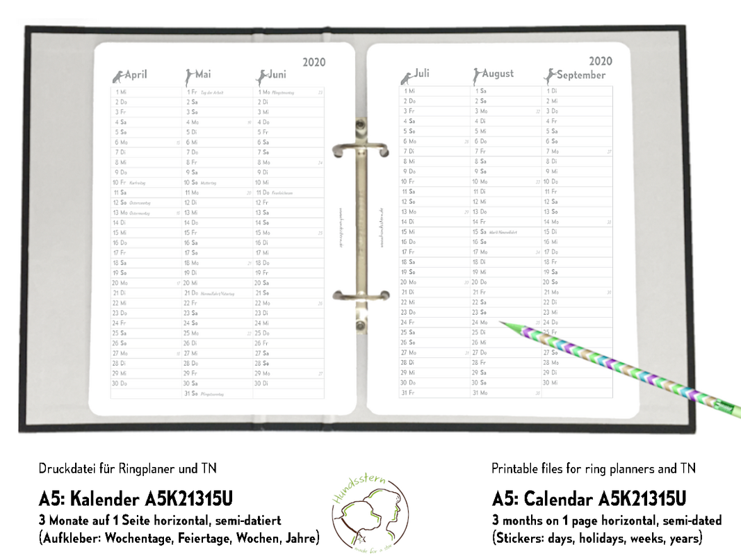 Monthly Overview 3M1P h A5 inserts Dogs A5K21315U