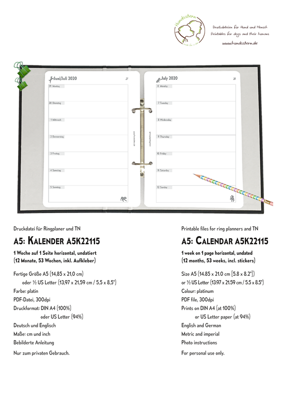 Wochenkalender 1W1S h A5 Einlagen Hunde A5K22115 - Bild 2