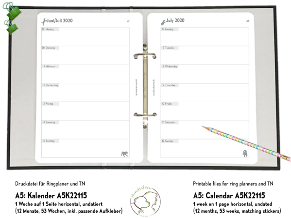 Weekly Planner 1W1P h A5 inserts Dogs A5K22115