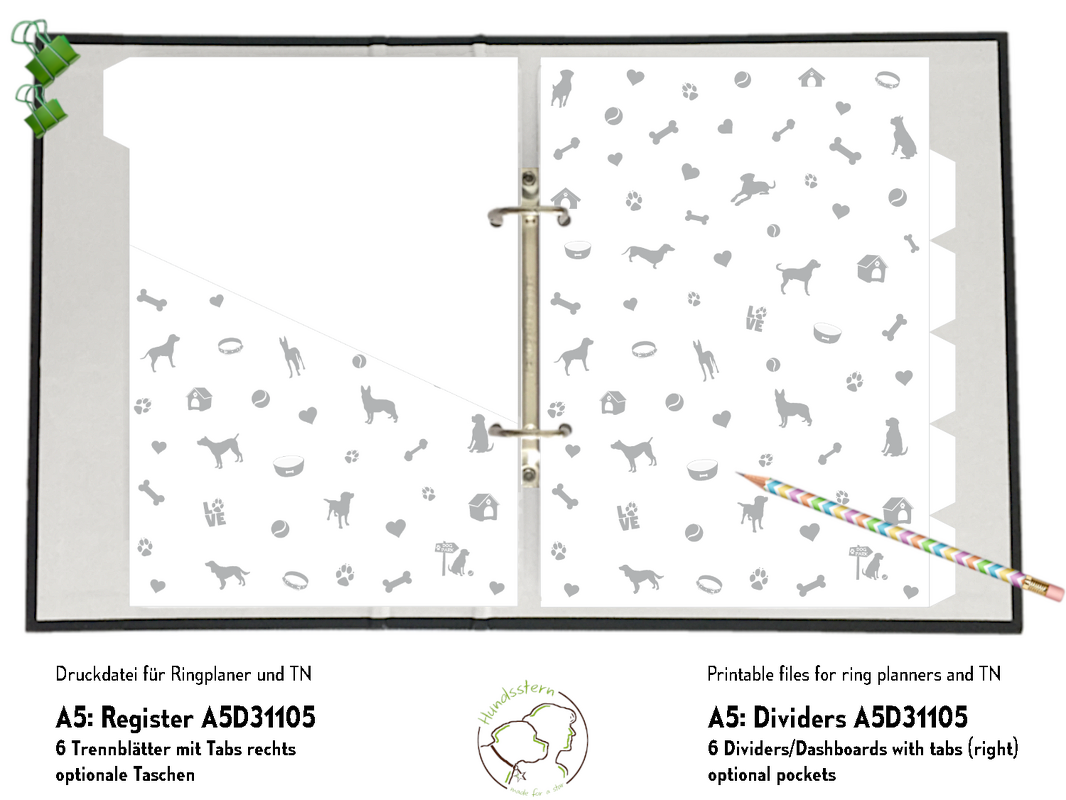 A5 Trennblätter Register Tabs Hunde platin A5D31105