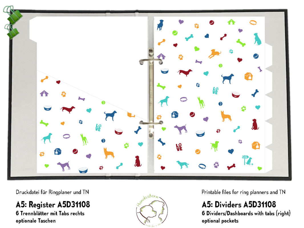 A5 Trennblätter Register Tabs Hunde bunt A5D31108