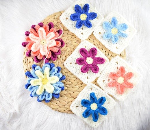 Crochet "Blooming Spring" blanket with big 3D flowers, small flower  applques and cute butterflies appliques