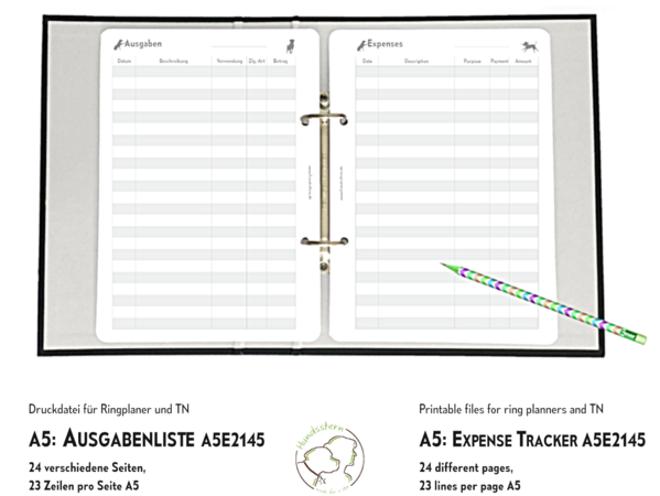 Expense Tracker planner inserts A5 dogs A5E2145