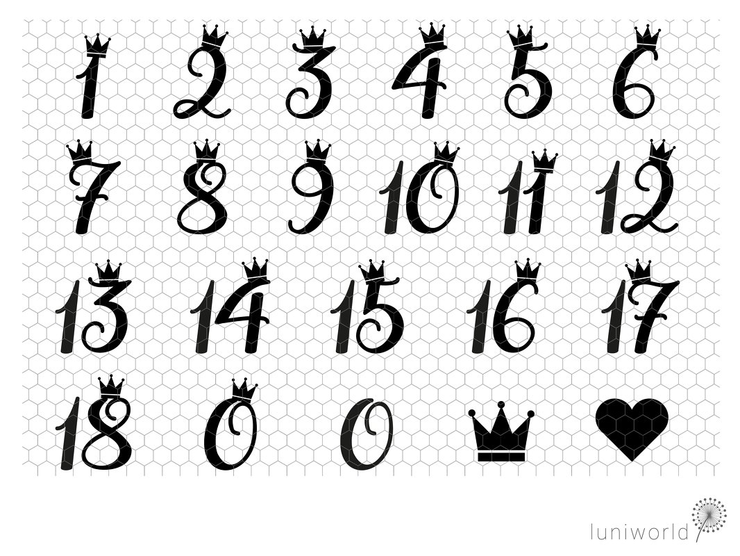Number with crown, from 0-18 (plotter file) - Image 3