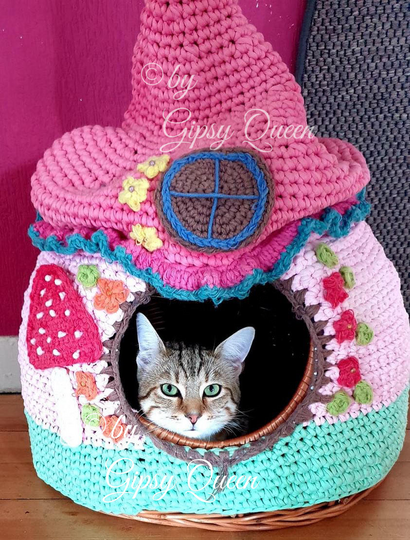 Häkelanleitung Katzen Feenhaus Überzug, Katzenhaus