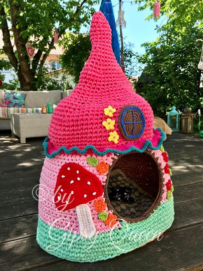 Häkelanleitung Katzen Feenhaus Überzug, Katzenhaus
