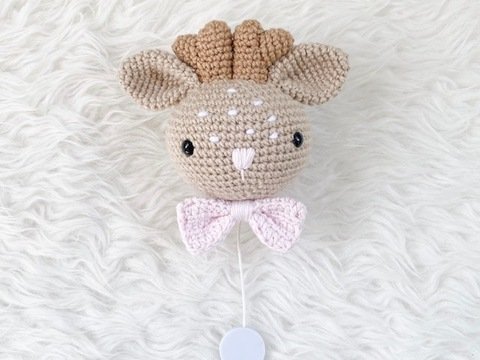 Häkelanleitung Baby Spieluhr Rentierkopf Gehopse