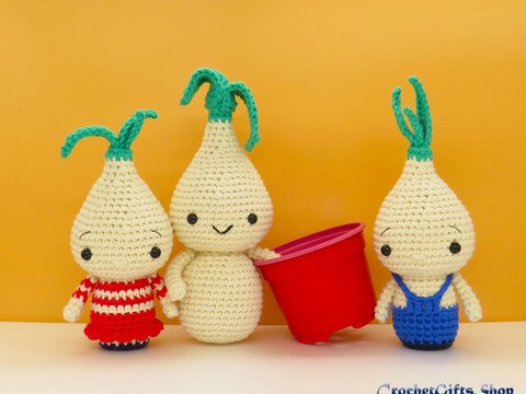 Amigurumi Flower Onion spring and Baby Onion bulb boy and girl set crochet pattern