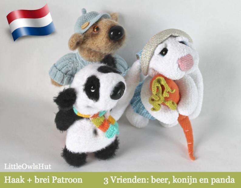 056NLY 3 Vrienden beer konijn en panda - Amigurumi Haak + brei (trui van Beer) Patroon - PDF by Astashova CP
