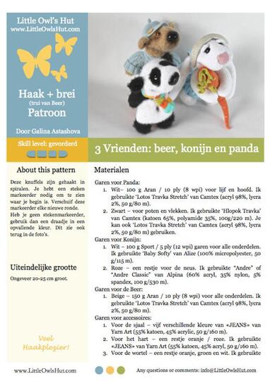 056NLY 3 Vrienden beer konijn en panda - Amigurumi Haak + brei (trui van Beer) Patroon - PDF by Astashova CP