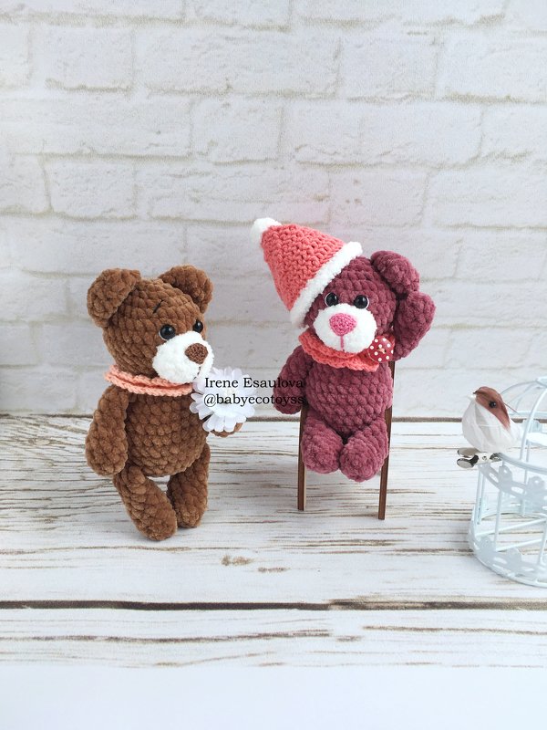 Crochet Amigurumi pattern Tiny mini plush teddy bear in scarf and hat