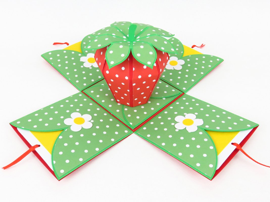 Explosionsbox – Erdbeere – Bastelvorlagen und Anleitung