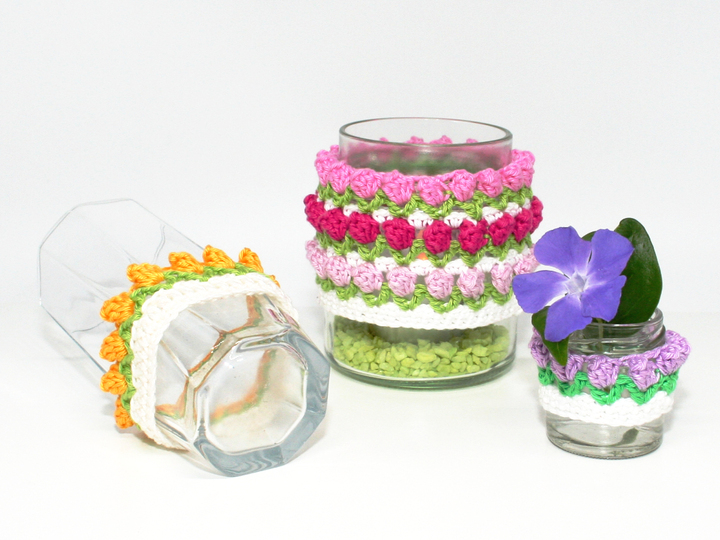 Tulpen Glas-Hülle - Deko, Upcycling - Häkelanleitung