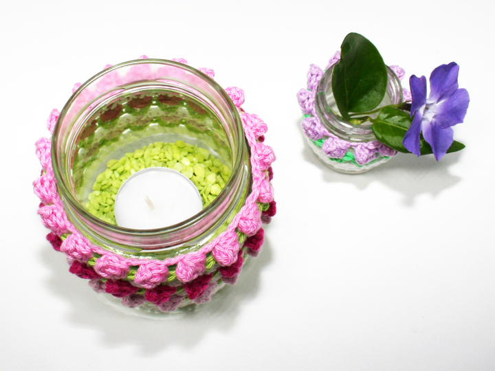 Tulpen Glas-Hülle - Deko, Upcycling - Häkelanleitung