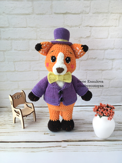 Crochet and Knitting Amigurumi Pattern Plush Fox Ferdy in outfit