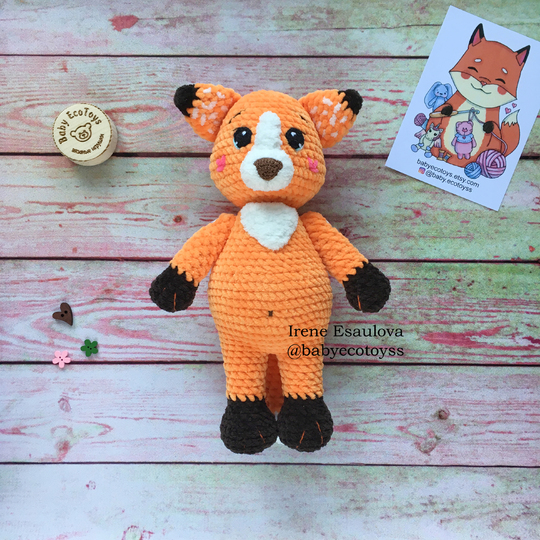 Crochet and Knitting Amigurumi Pattern Plush Fox Ferdy in outfit
