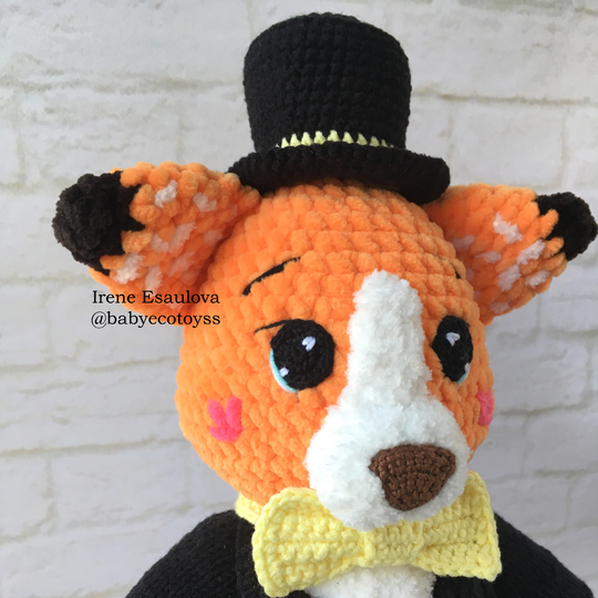 Crochet and Knitting Amigurumi Pattern Plush Fox Ferdy in outfit