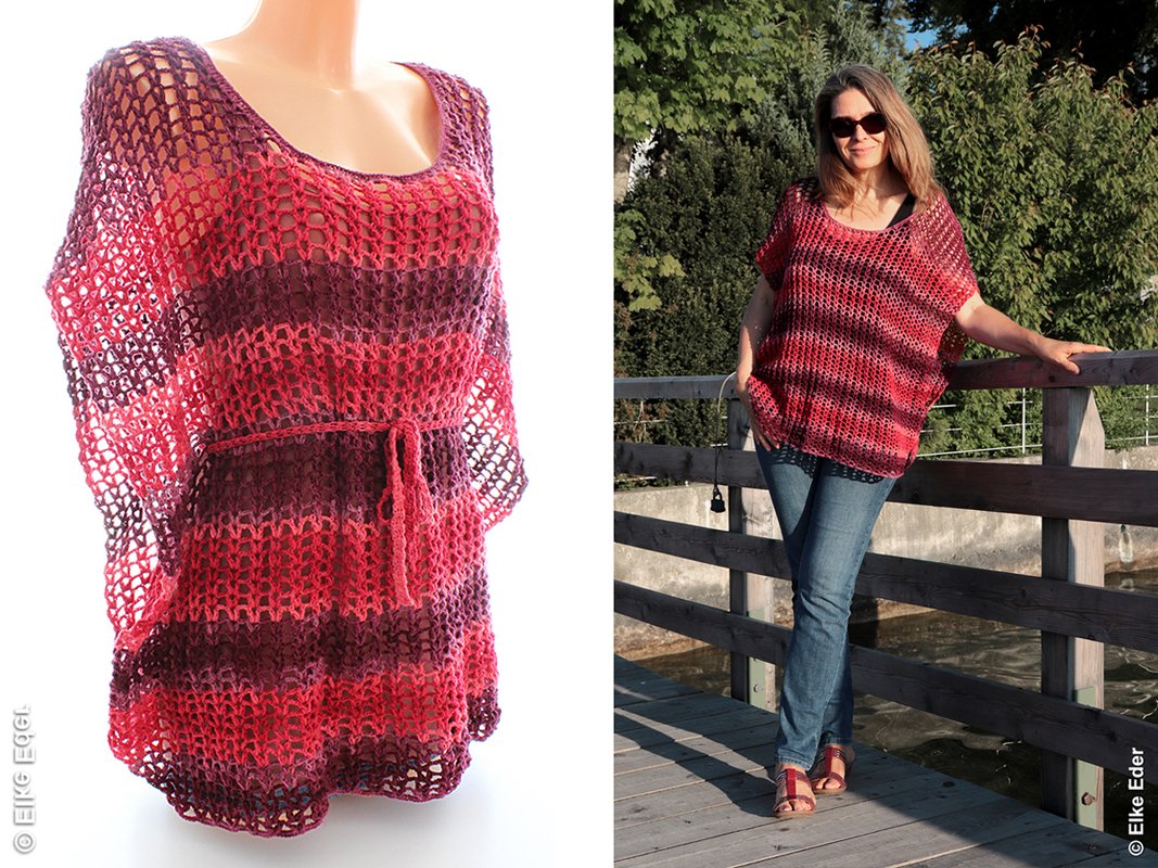 Crochet Pattern Summer Tunic “Rosenrot” – airy boho top with belt