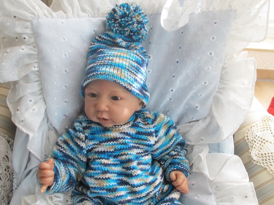 Strickanleitung Babyset auch für Reborn Gr. 50 3-teilig Handarbeit - Bild 4