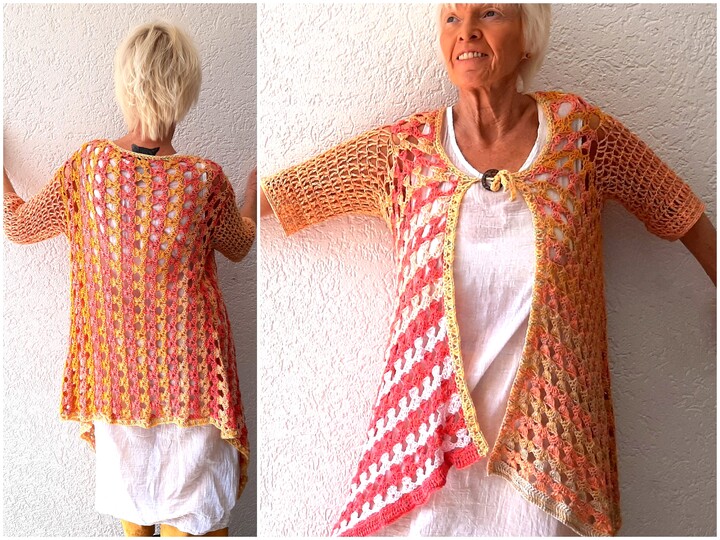 Häkelanleitung Jacke, Weste alle Größen, 2 Bobbel treffen aufeinander