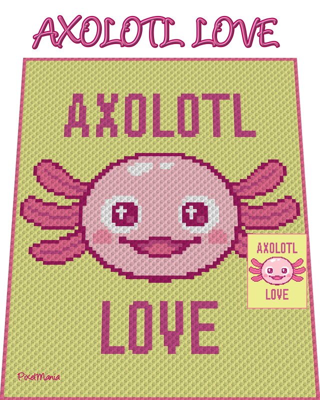 Häkelmuster * Axolotl LOVE * Grafik für C2C Decke