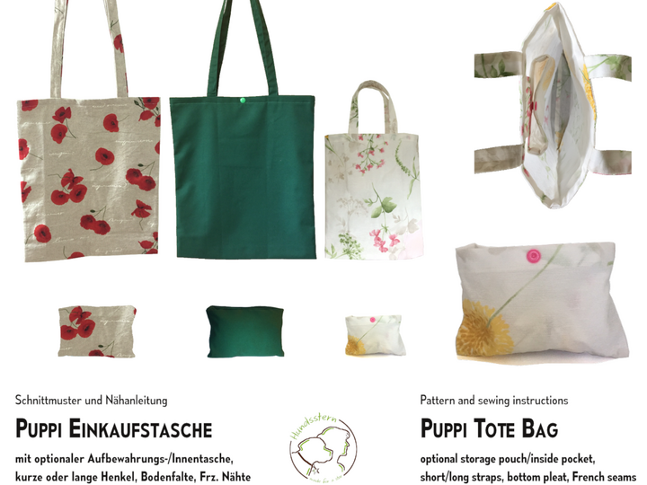 PUPPI Tote Bag in 2 sizes, many options, Sewing Pattern