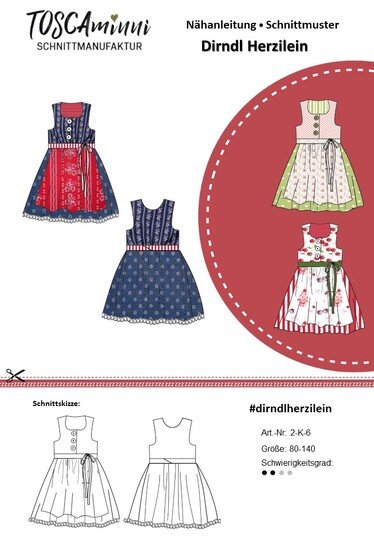 Schnittmuster Kinderdirndl Herzilein Gr. 80-140 + Beamerdatei