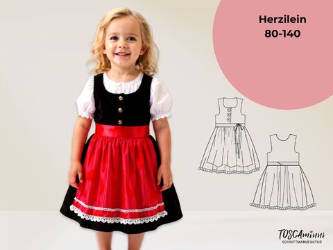 Schnittmuster Kinderdirndl Herzilein Gr. 80-140 + Beamerdatei