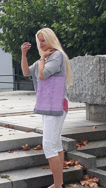 Einkaufstasche filethäkeln, Rose - Bild 7