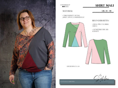 PDF Schnittmuster für ein asymmetrisches, oversize Damenoberteil