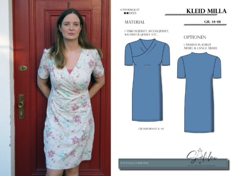 PDF-Schnittmuster Kleid Milla – Elegantes Wickeldesign mit Ärmeloptionen