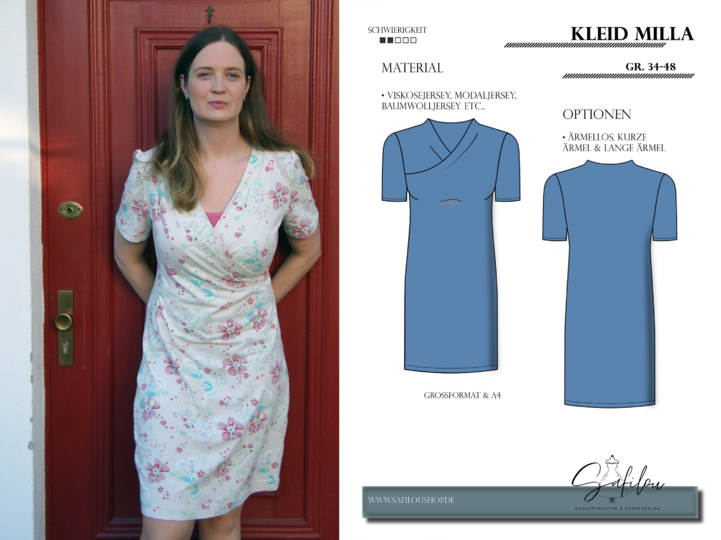 PDF-Schnittmuster Kleid Milla – Elegantes Wickeldesign mit Ärmeloptionen