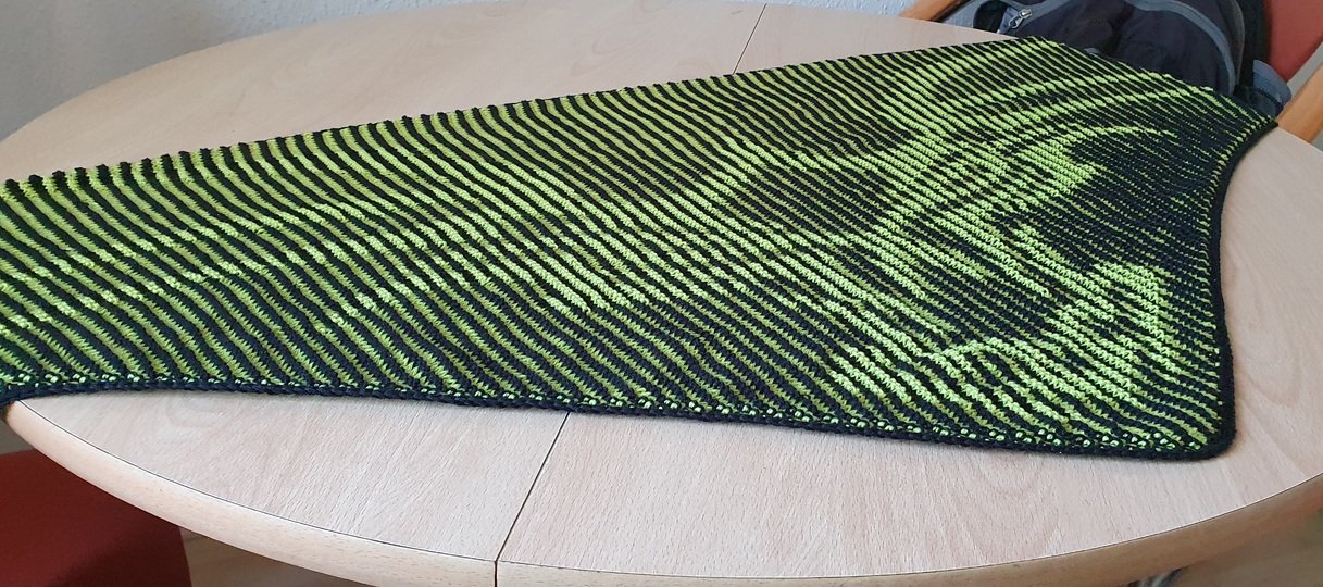 Drachenkopf, Schattenstricken, Illusionsstricken, Motivtuch