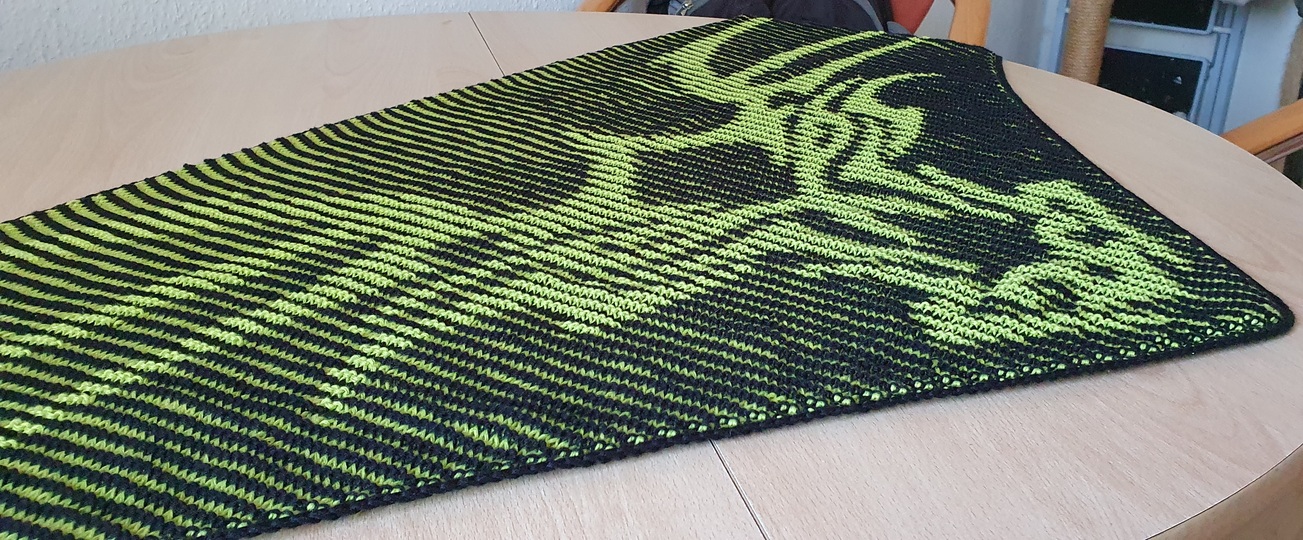 Drachenkopf, Schattenstricken, Illusionsstricken, Motivtuch